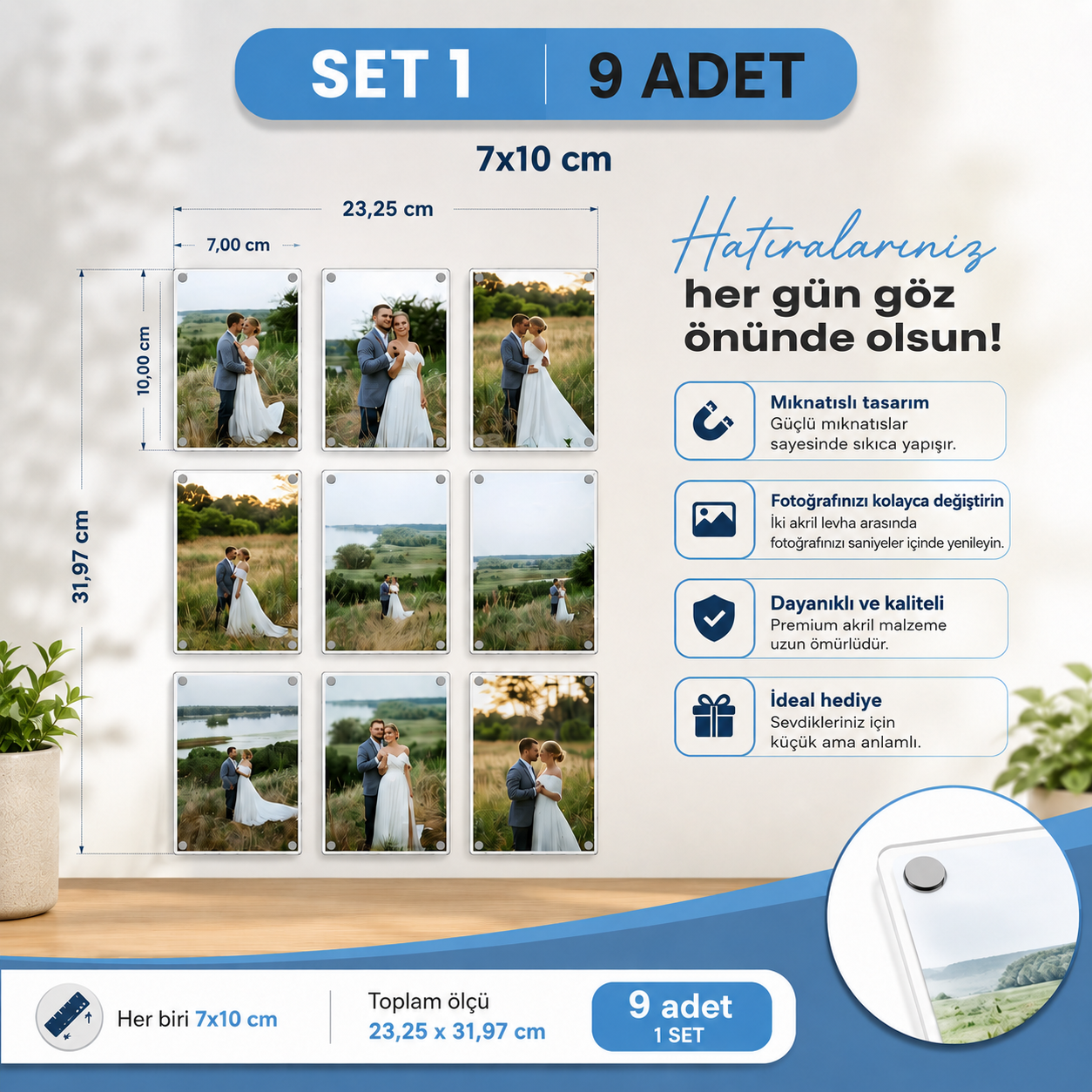 Acrylic™ Şeffaf Manyetik Fotoğraf Çerçevesi Seti
