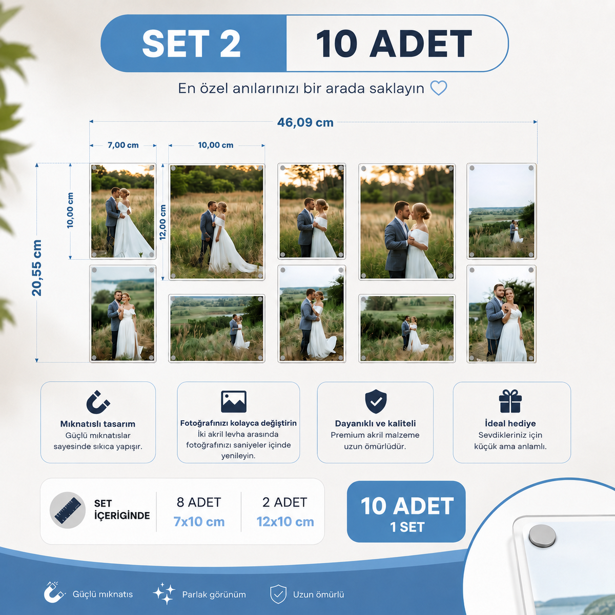 Acrylic™ Şeffaf Manyetik Fotoğraf Çerçevesi Seti