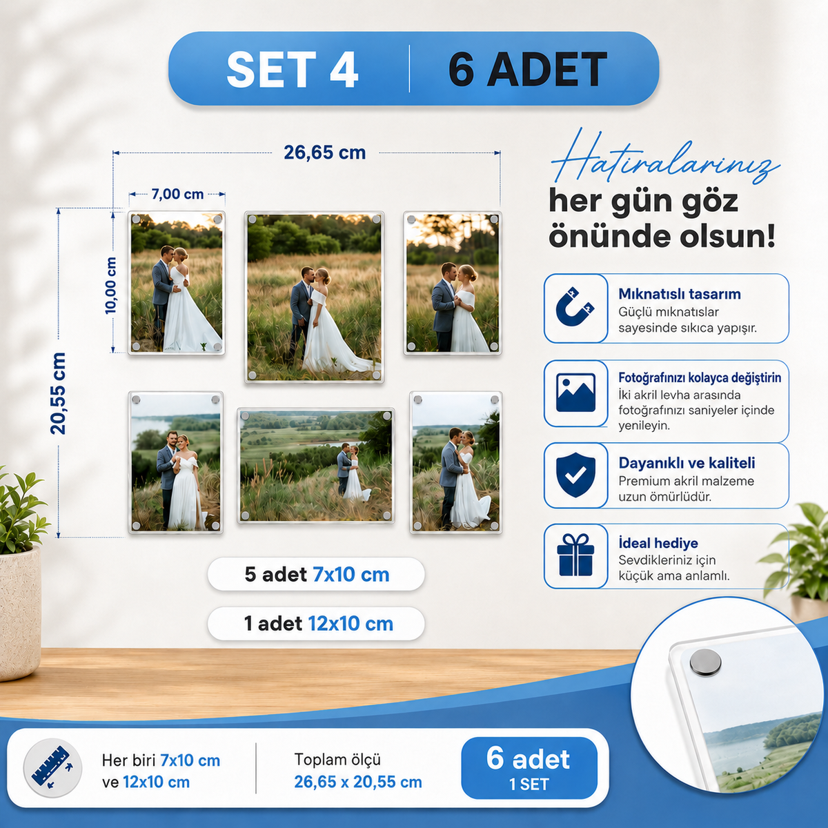 Acrylic™ Şeffaf Manyetik Fotoğraf Çerçevesi Seti