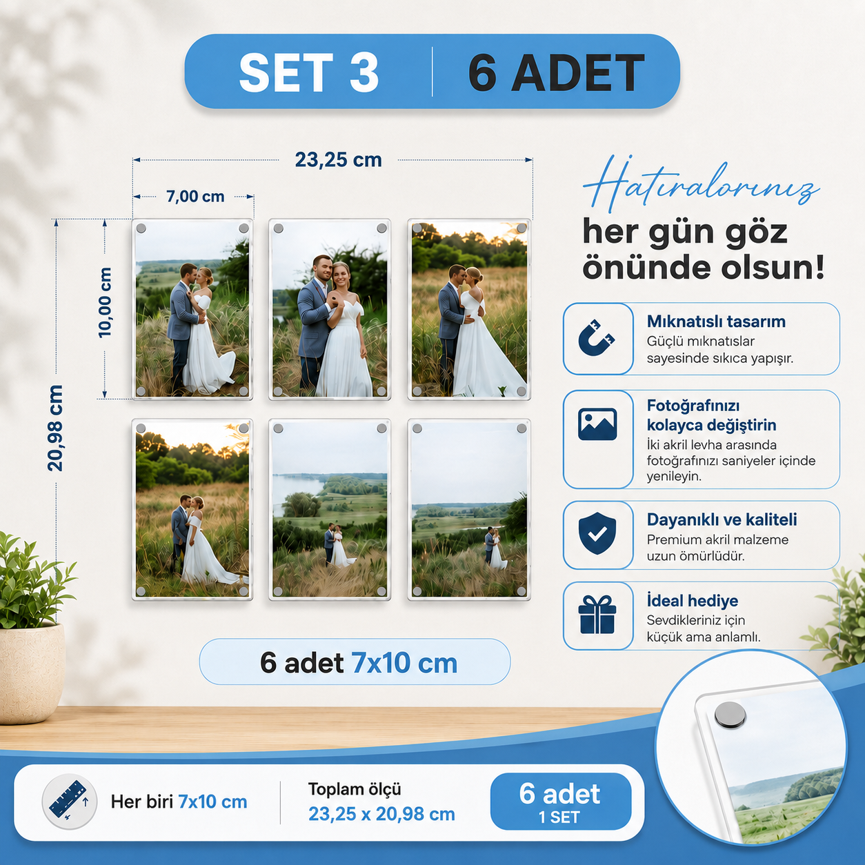 Acrylic™ Şeffaf Manyetik Fotoğraf Çerçevesi Seti